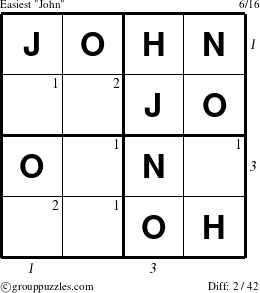 The grouppuzzles.com Easiest John puzzle for , suitable for printing, with all 2 steps marked