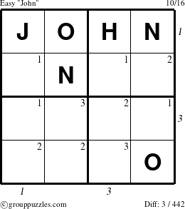 The grouppuzzles.com Easy John puzzle for  with all 3 steps marked