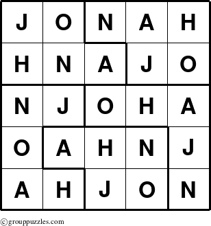 The grouppuzzles.com Answer grid for the Jonah puzzle for 