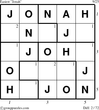 The grouppuzzles.com Easiest Jonah puzzle for , suitable for printing, with all 2 steps marked