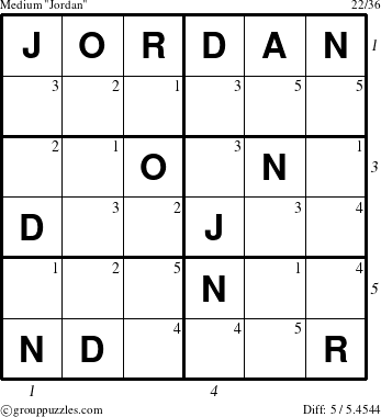 The grouppuzzles.com Medium Jordan puzzle for  with all 5 steps marked