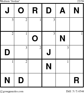 The grouppuzzles.com Medium Jordan puzzle for  with the first 3 steps marked