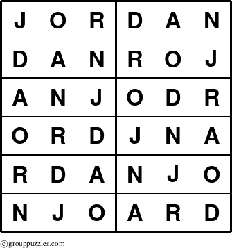 The grouppuzzles.com Answer grid for the Jordan puzzle for 