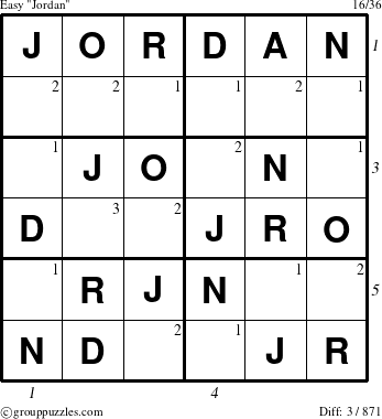 The grouppuzzles.com Easy Jordan puzzle for  with all 3 steps marked