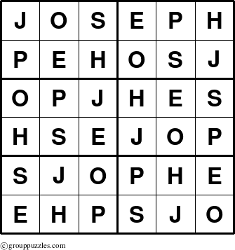 The grouppuzzles.com Answer grid for the Joseph puzzle for 