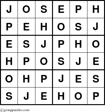 The grouppuzzles.com Answer grid for the Joseph puzzle for 