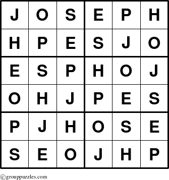 The grouppuzzles.com Answer grid for the Joseph puzzle for 