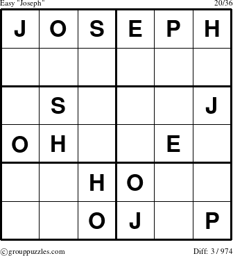 The grouppuzzles.com Easy Joseph puzzle for 