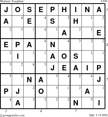 The grouppuzzles.com Medium Josephina puzzle for , suitable for printing, with all 5 steps marked