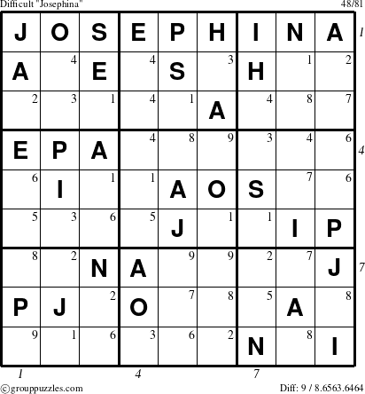 The grouppuzzles.com Difficult Josephina puzzle for  with all 9 steps marked