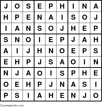 The grouppuzzles.com Answer grid for the Josephina puzzle for 