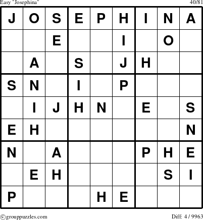 The grouppuzzles.com Easy Josephina puzzle for 