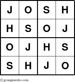 The grouppuzzles.com Answer grid for the Josh puzzle for 