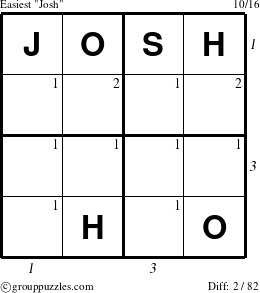 The grouppuzzles.com Easiest Josh puzzle for  with all 2 steps marked