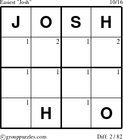 The grouppuzzles.com Easiest Josh puzzle for  with the first 2 steps marked