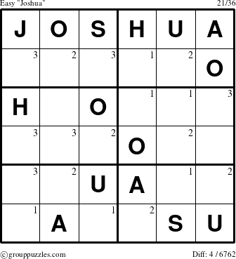 The grouppuzzles.com Easy Joshua puzzle for  with the first 3 steps marked