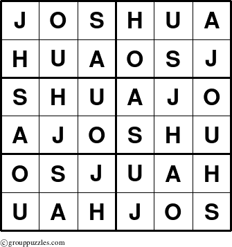 The grouppuzzles.com Answer grid for the Joshua puzzle for 