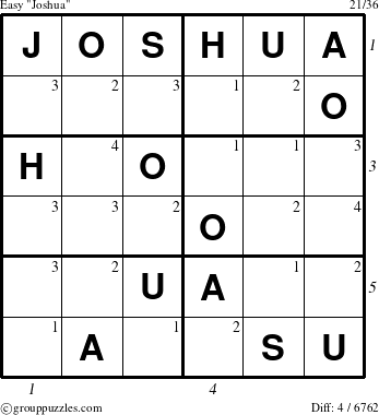 The grouppuzzles.com Easy Joshua puzzle for  with all 4 steps marked