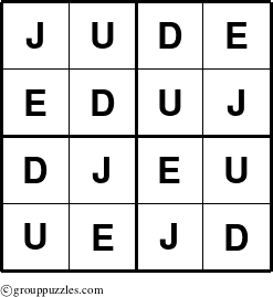 The grouppuzzles.com Answer grid for the Jude puzzle for 