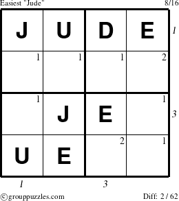 The grouppuzzles.com Easiest Jude puzzle for  with all 2 steps marked