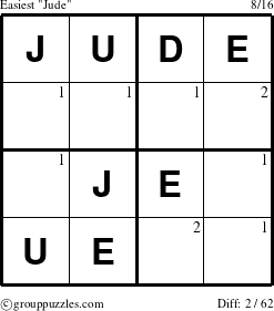 The grouppuzzles.com Easiest Jude puzzle for  with the first 2 steps marked