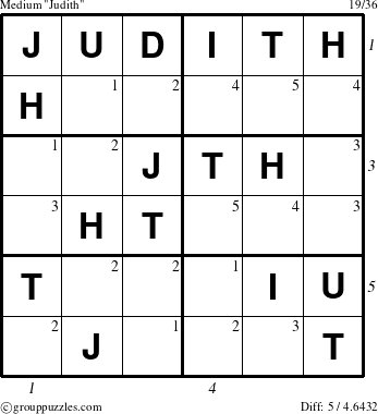 The grouppuzzles.com Medium Judith puzzle for  with all 5 steps marked