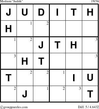 The grouppuzzles.com Medium Judith puzzle for  with the first 3 steps marked