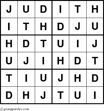 The grouppuzzles.com Answer grid for the Judith puzzle for 