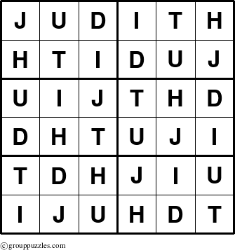 The grouppuzzles.com Answer grid for the Judith puzzle for 