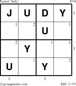 The grouppuzzles.com Easiest Judy puzzle for , suitable for printing, with all 2 steps marked