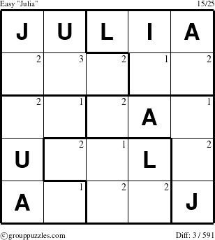 The grouppuzzles.com Easy Julia puzzle for  with the first 3 steps marked