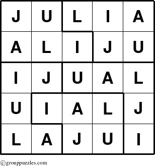 The grouppuzzles.com Answer grid for the Julia puzzle for 