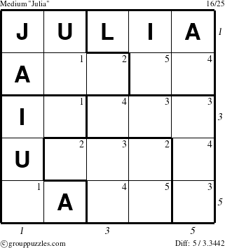 The grouppuzzles.com Medium Julia puzzle for  with all 5 steps marked