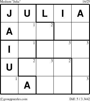 The grouppuzzles.com Medium Julia puzzle for  with the first 3 steps marked