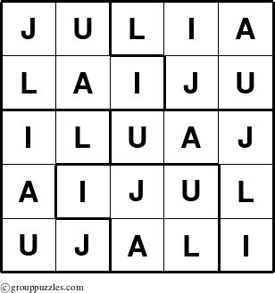 The grouppuzzles.com Answer grid for the Julia puzzle for 