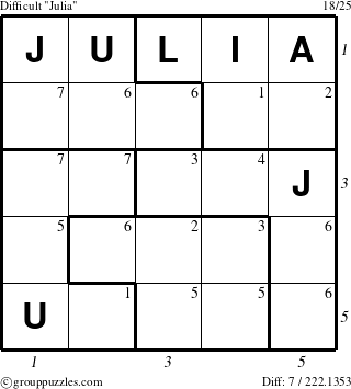 The grouppuzzles.com Difficult Julia puzzle for  with all 7 steps marked