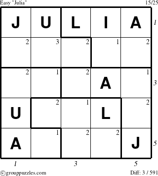 The grouppuzzles.com Easy Julia puzzle for  with all 3 steps marked