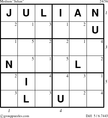 The grouppuzzles.com Medium Julian puzzle for , suitable for printing, with all 5 steps marked