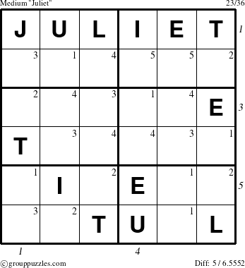 The grouppuzzles.com Medium Juliet puzzle for  with all 5 steps marked