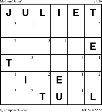 The grouppuzzles.com Medium Juliet puzzle for  with the first 3 steps marked