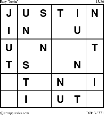 The grouppuzzles.com Easy Justin puzzle for 