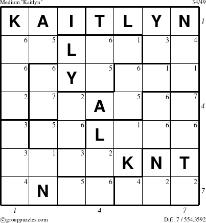 The grouppuzzles.com Medium Kaitlyn puzzle for , suitable for printing, with all 7 steps marked