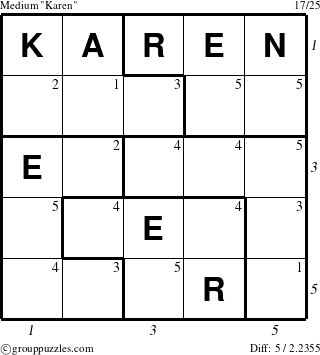 The grouppuzzles.com Medium Karen puzzle for  with all 5 steps marked