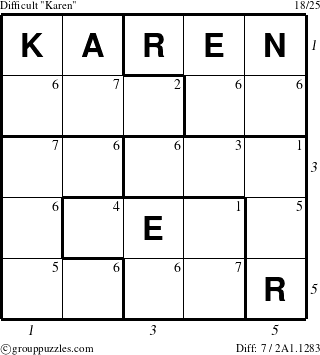 The grouppuzzles.com Difficult Karen puzzle for  with all 7 steps marked