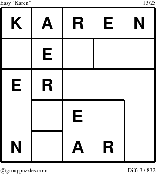 The grouppuzzles.com Easy Karen puzzle for 