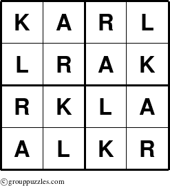 The grouppuzzles.com Answer grid for the Karl puzzle for 