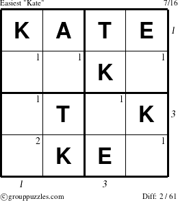 The grouppuzzles.com Easiest Kate puzzle for  with all 2 steps marked