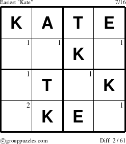 The grouppuzzles.com Easiest Kate puzzle for  with the first 2 steps marked