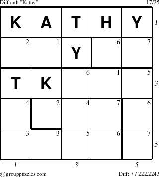 The grouppuzzles.com Difficult Kathy puzzle for  with all 7 steps marked