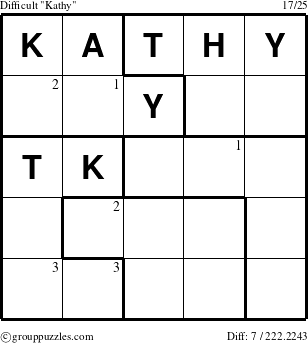 The grouppuzzles.com Difficult Kathy puzzle for  with the first 3 steps marked